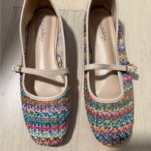 Colorful Woven Mary Jane Flats